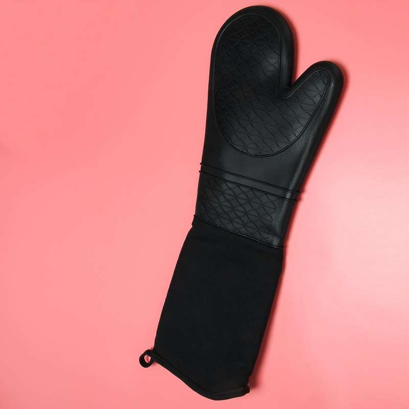 Extra Long Silicone Oven Mitts with Quilted Cotton Lining 2 Pack