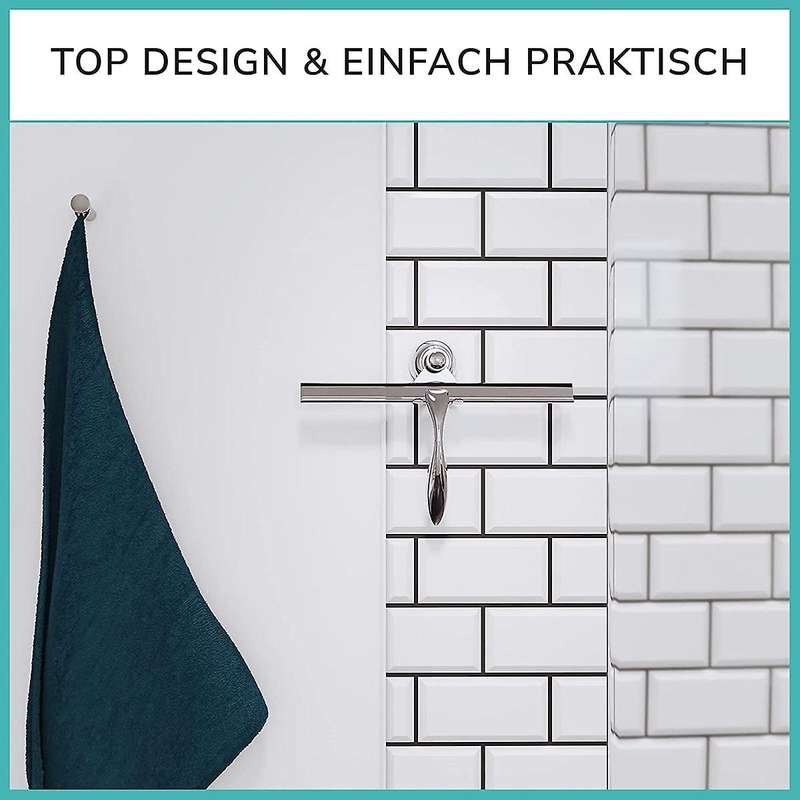 Extra Wide 30.5 Cm Shower Squeegee Stainless Steel with Silicone Lip - Shower Squeegee with Suction