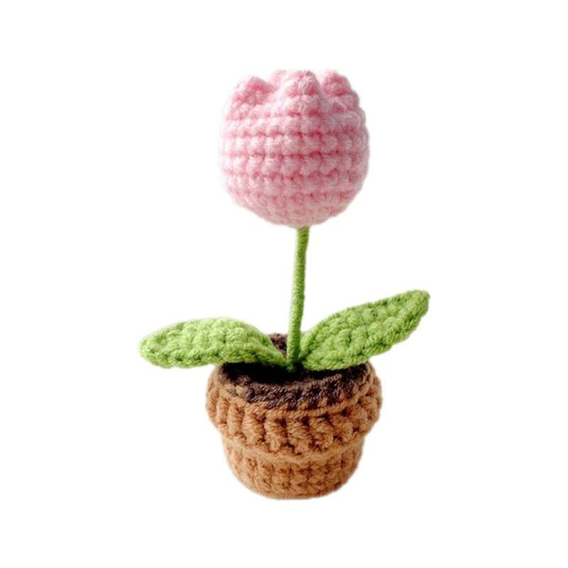 F Hand-Knitted Flowers Potted Crochet Artificial Plants Finished Woven Gift