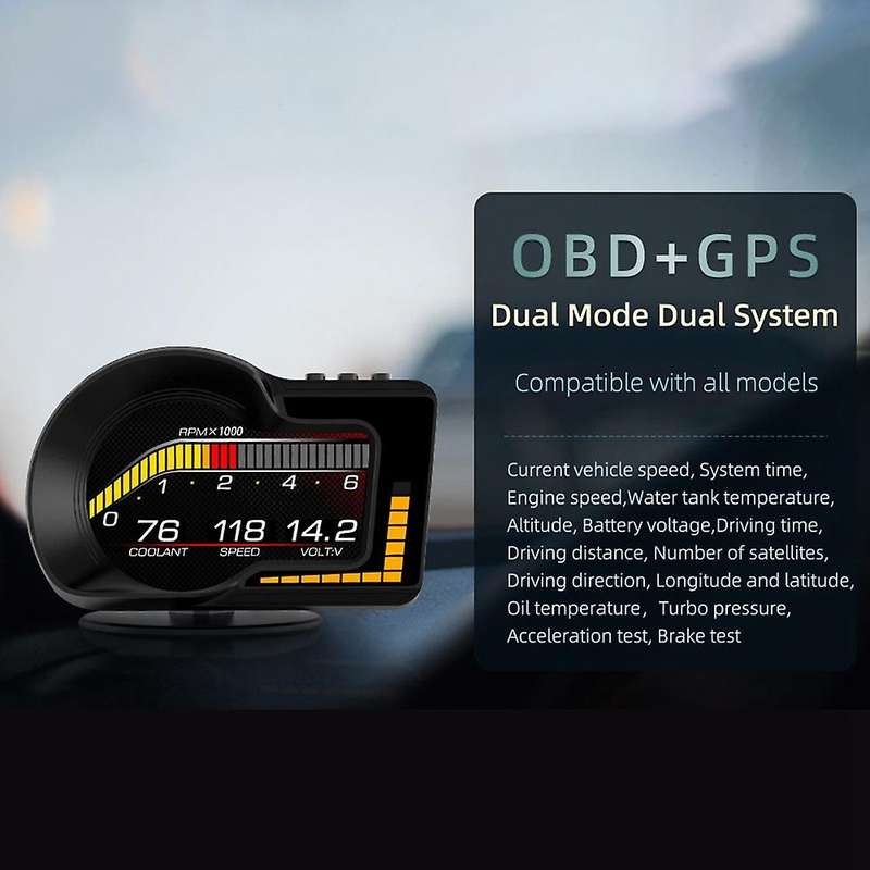 F15 Car Hud Heads Up Flat Screen Display Car Obd Lcd Inspection Dashboard Speedometer Display