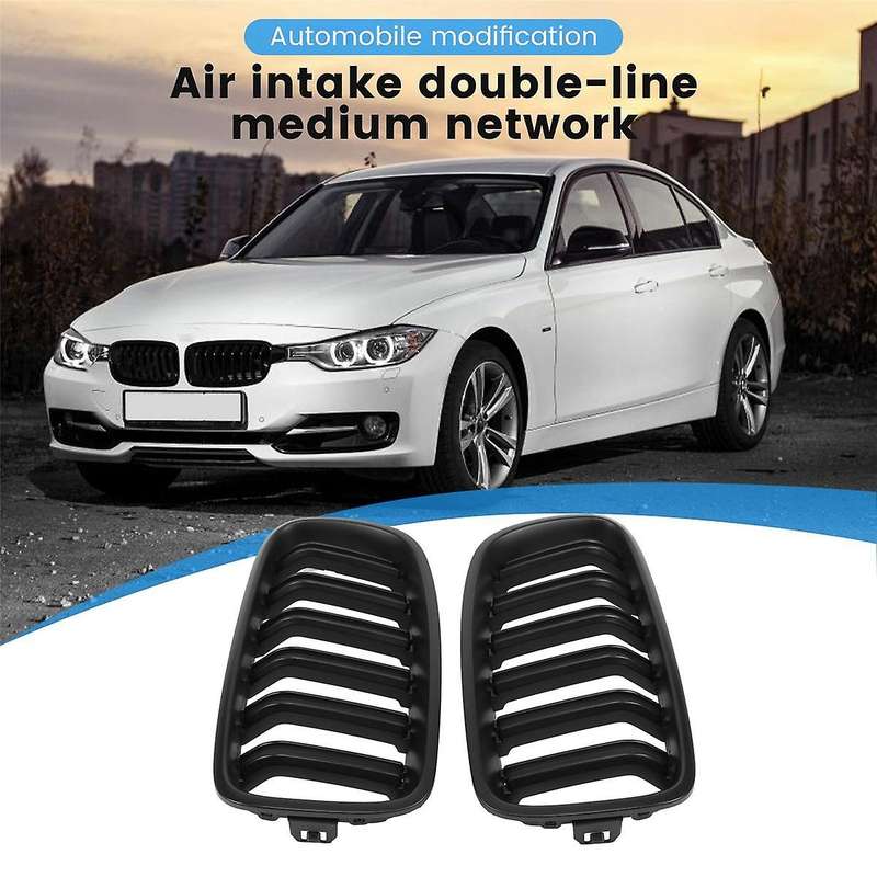 F30 Grill, Front Hood Kidney Grille for 3 Series F30 F31 F35 2012-2018 (double Slat Black Grill, 2-