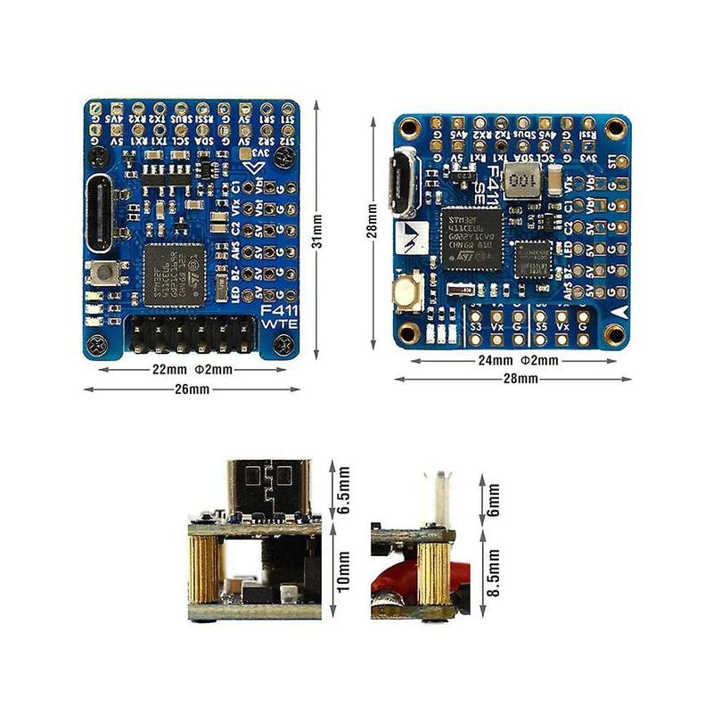 F411-WTE BMI270 Flight Controller STM32F411CEU6 with OSD132A Current Sensing 2-6S Lipo for FPV Fixed