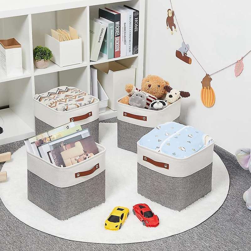 Fabric Square Storage Baskets Bins Square Baskets 11 inchX11inch Set of 4 Foldable Storage Square Bi