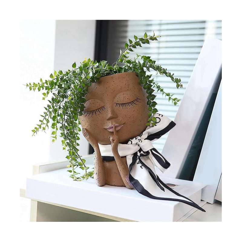 Face Planters Pots Unique Face Flower Pot for Indoor Outdoor Plants with Drainage Hole Cute Lady Fa