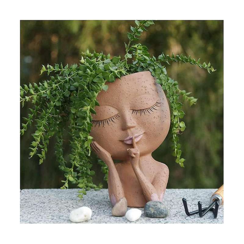 Face Planters Pots Unique Face Flower Pot for Indoor Outdoor Plants with Drainage Hole Cute Lady Fa