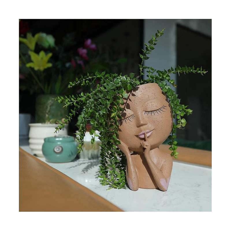 Face Planters Pots Unique Face Flower Pot for Indoor Outdoor Plants with Drainage Hole Cute Lady Fa