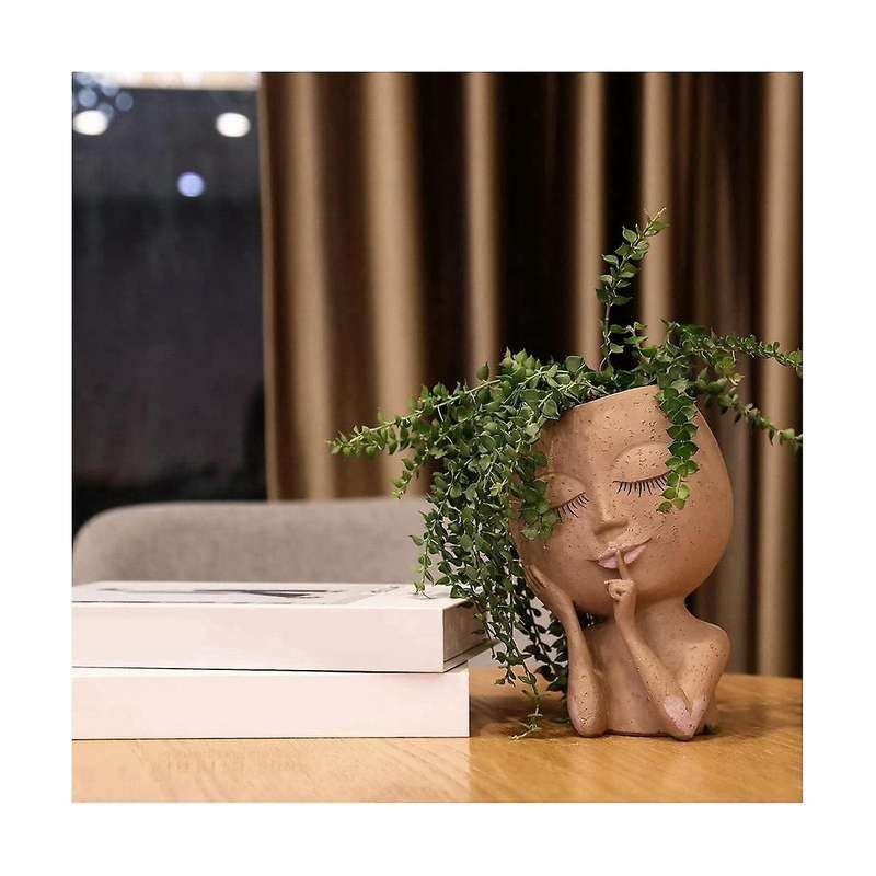 Face Planters Pots Unique Face Flower Pot for Indoor Outdoor Plants with Drainage Hole Cute Lady Fa