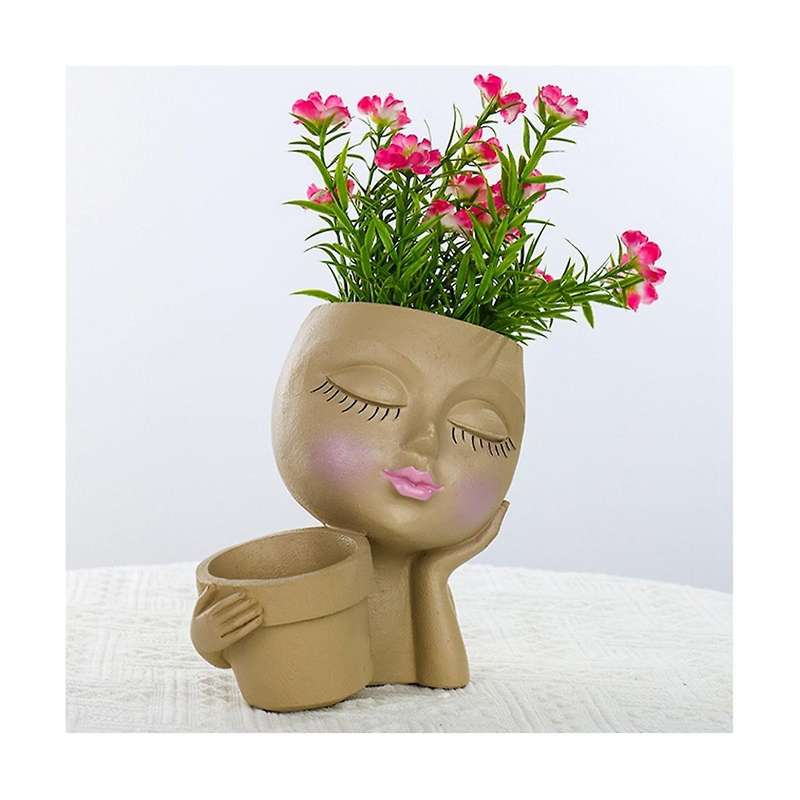 Face Planter Pot-double Flower Pots Indoor Outdoor Plants Resin Head Planter with Drainage Hole Cut