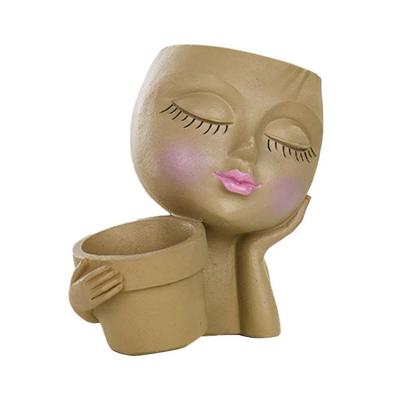 Face Planter Pot-double Flower Pots Indoor Outdoor Plants Resin Head Planter with Drainage Hole Cut