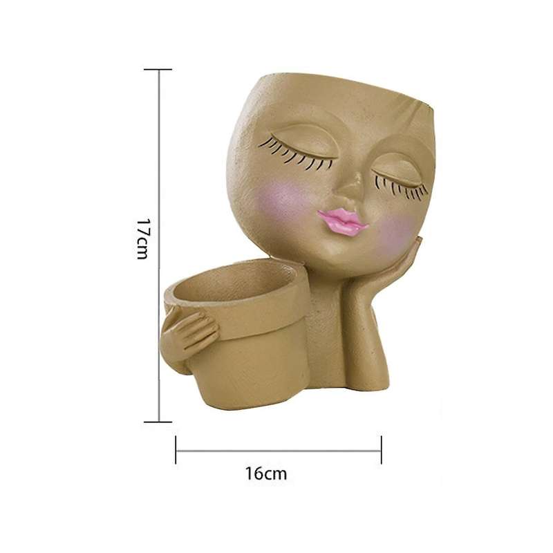 Face Planter Pot-double Flower Pots Indoor Outdoor Plants Resin Head Planter with Drainage Hole Cut