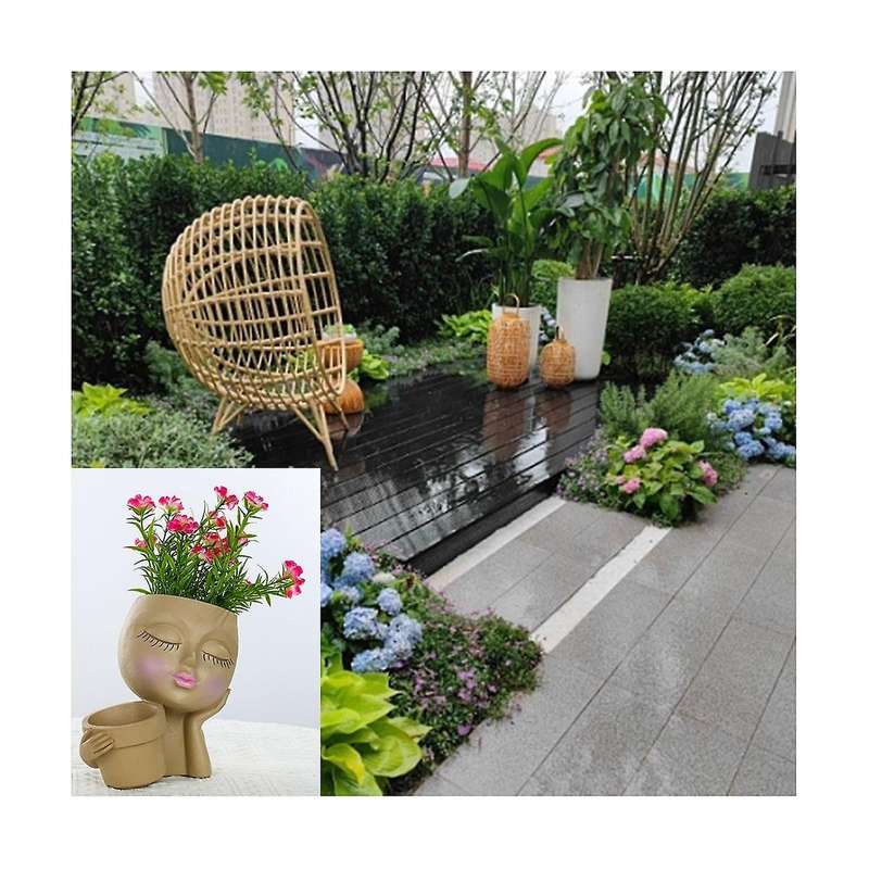 Face Planter Pot-double Flower Pots Indoor Outdoor Plants Resin Head Planter with Drainage Hole Cut