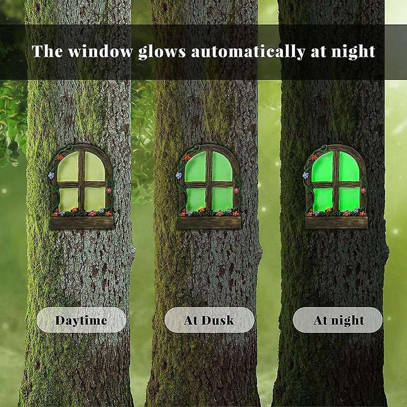 Fairy Door and Windows for Trees - Glow in the Dark Yard Art Sculpture Decoration for Kids Room,wit