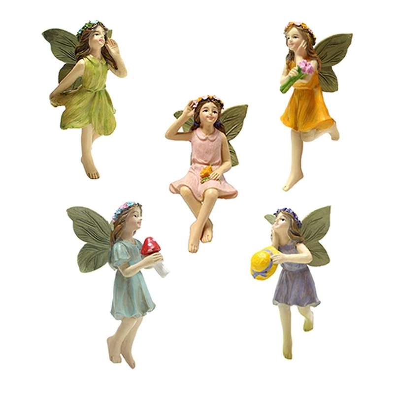Fairy Figurine 5PCS Resin Fairy Figures with Fly Wing Miniature Fairy Garden Figurines Lovely Fairy