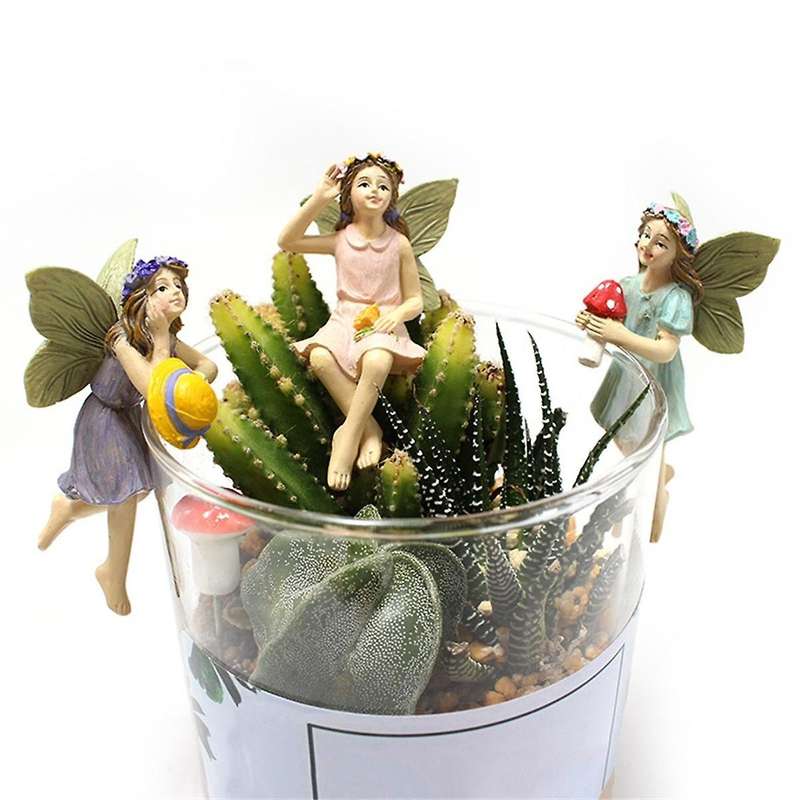 Fairy Figurine 5PCS Resin Fairy Figures with Fly Wing Miniature Fairy Garden Figurines Lovely Fairy