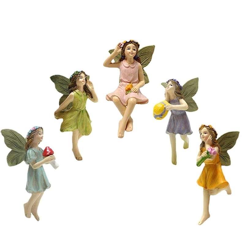 Fairy Figurine 5PCS Resin Fairy Figures with Fly Wing Miniature Fairy Garden Figurines Lovely Fairy