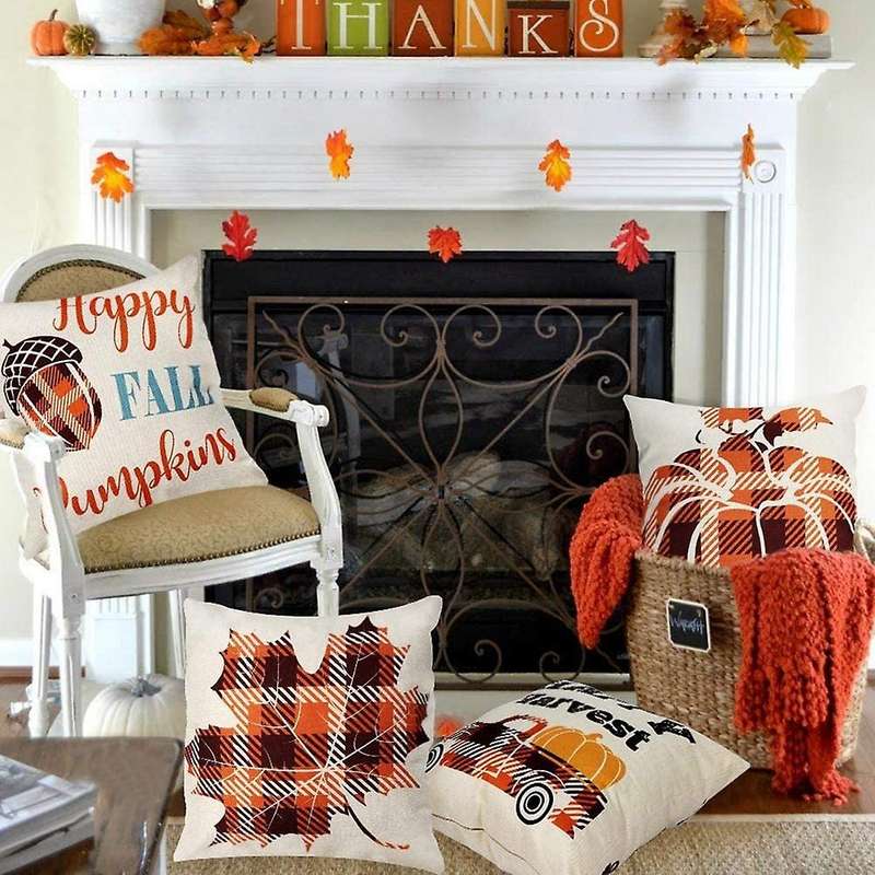 Fall Pillow Covers 18X18 Set of 4, for Fall Decor Farmhouse, Thanksgiving Pumpkin Throw Pillows for
