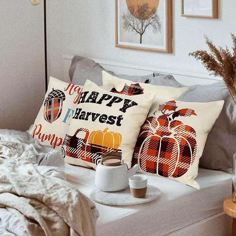 Fall Pillow Covers 18X18 Set of 4, for Fall Decor Farmhouse, Thanksgiving Pumpkin Throw Pillows for