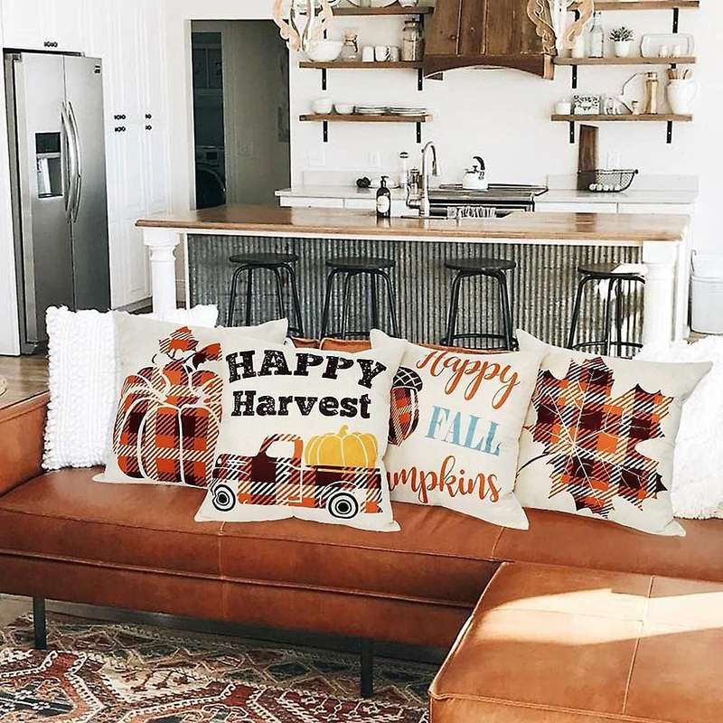Fall Pillow Covers 18X18 Set of 4, for Fall Decor Farmhouse, Thanksgiving Pumpkin Throw Pillows for