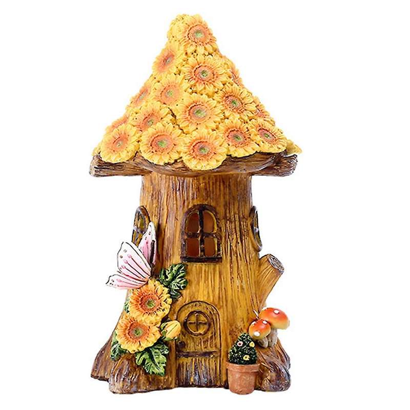 Fairy Garden House Solar Garden Statue Sculpture Outdoor Miniature Statue Decoration Lawn Decoration