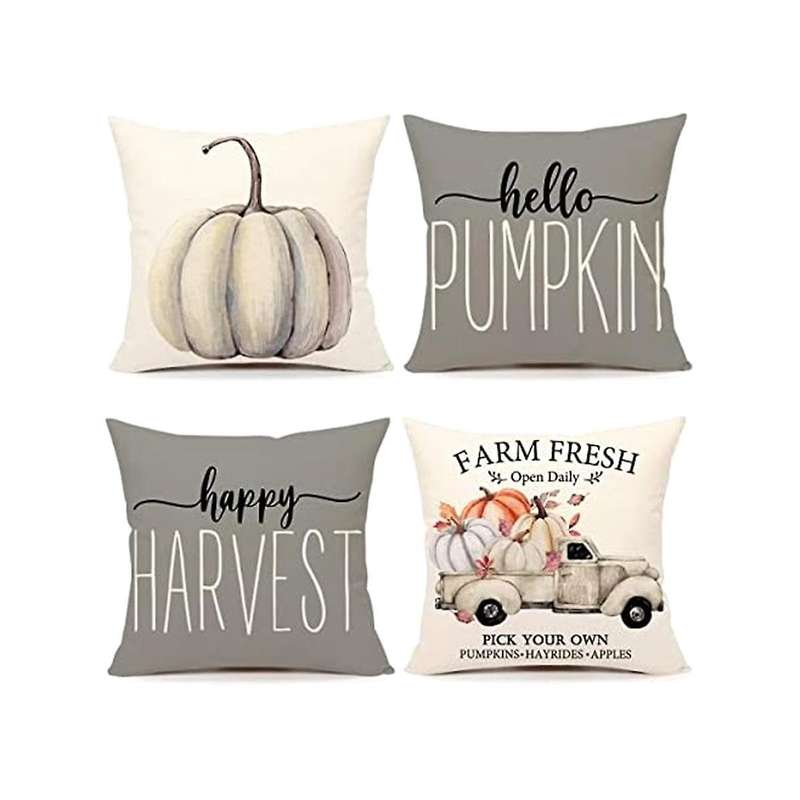 Fall Outdoor Pillow Covers, Set Of 4 Waterproof Throw Pillow Cases, Thanksgiving Cushion Decor for H