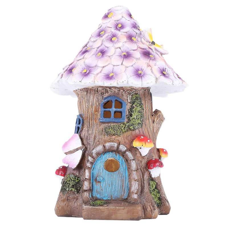 Fairy Garden House Solar Garden Statues Sculpture Miniature Figurine Treehouse Decor Lawn Yard Ornam