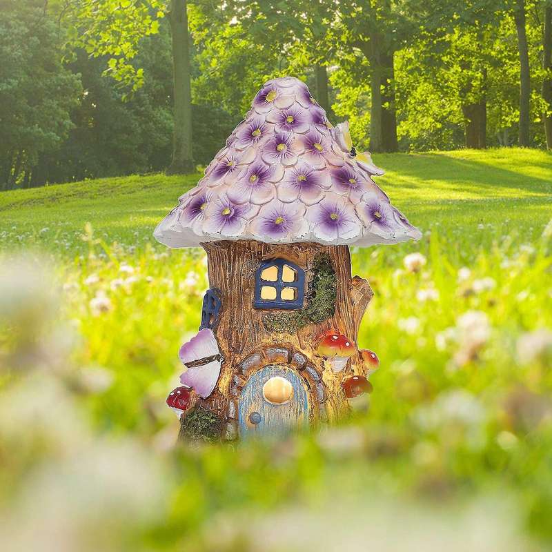 Fairy Garden House Solar Garden Statues Sculpture Miniature Figurine Treehouse Decor Lawn Yard Ornam