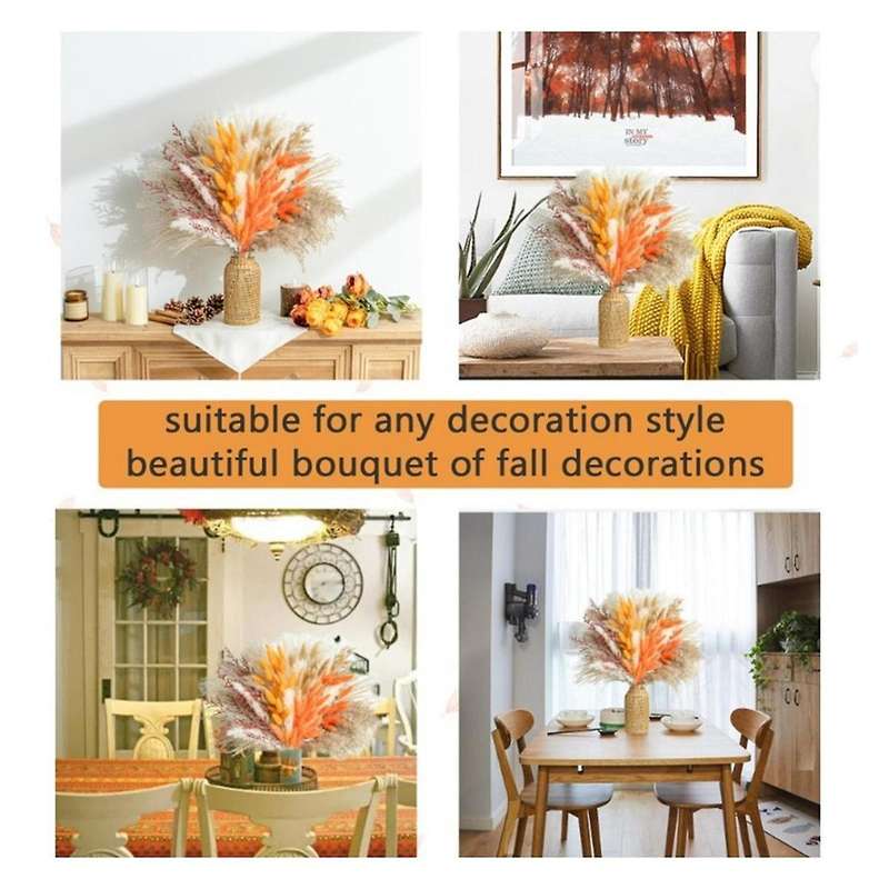 Fall Decor Pampas Grass 100pcs Bouquet Home Decor Long-lasting Dried Flowers Bouquet Reed Rabbit Tai