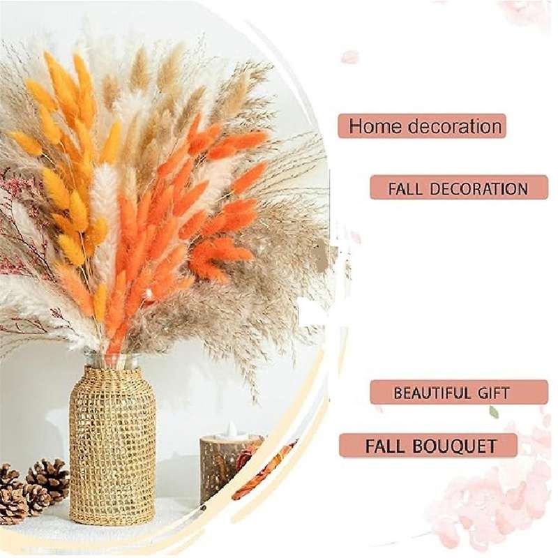 Fall Decor Pampas Grass 100pcs Bouquet Home Decor Long-lasting Dried Flowers Bouquet Reed Rabbit Tai
