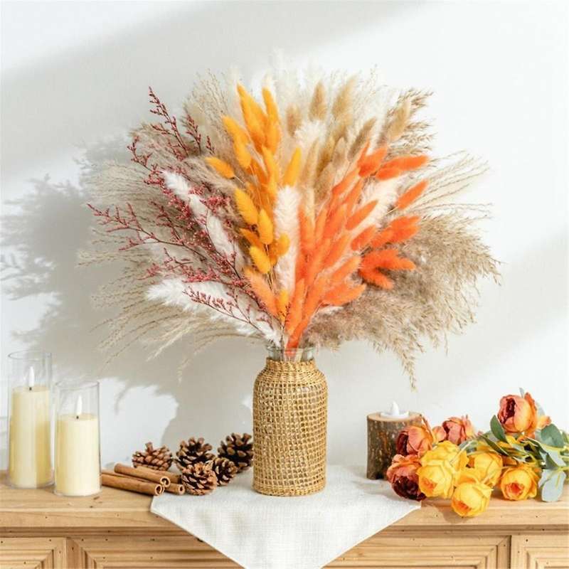 Fall Decor Pampas Grass 100pcs Bouquet Home Decor Long-lasting Dried Flowers Bouquet Reed Rabbit Tai