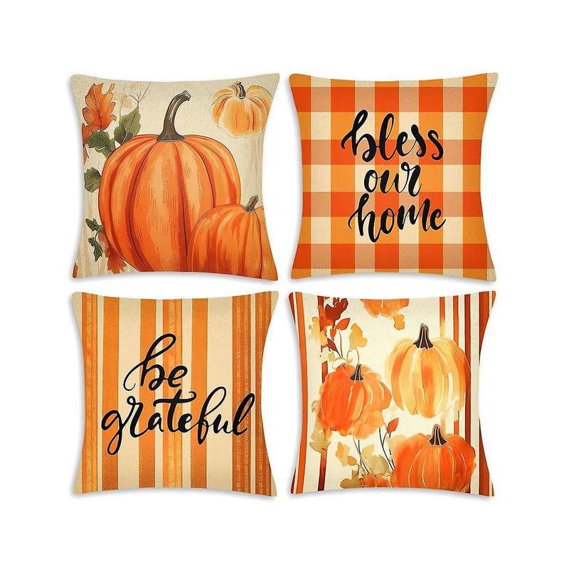 Fall Decor Throw Pillow Covers 18x18inch Grateful Bless Own Home Pumpkin Thanksgiving Pillowcase for