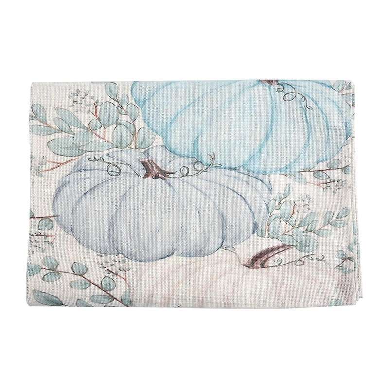 Fall Eucalyptus Leaves Pumpkins Table Runner, Autumn Thanksgiving Kitchen Dining Table Decoration F