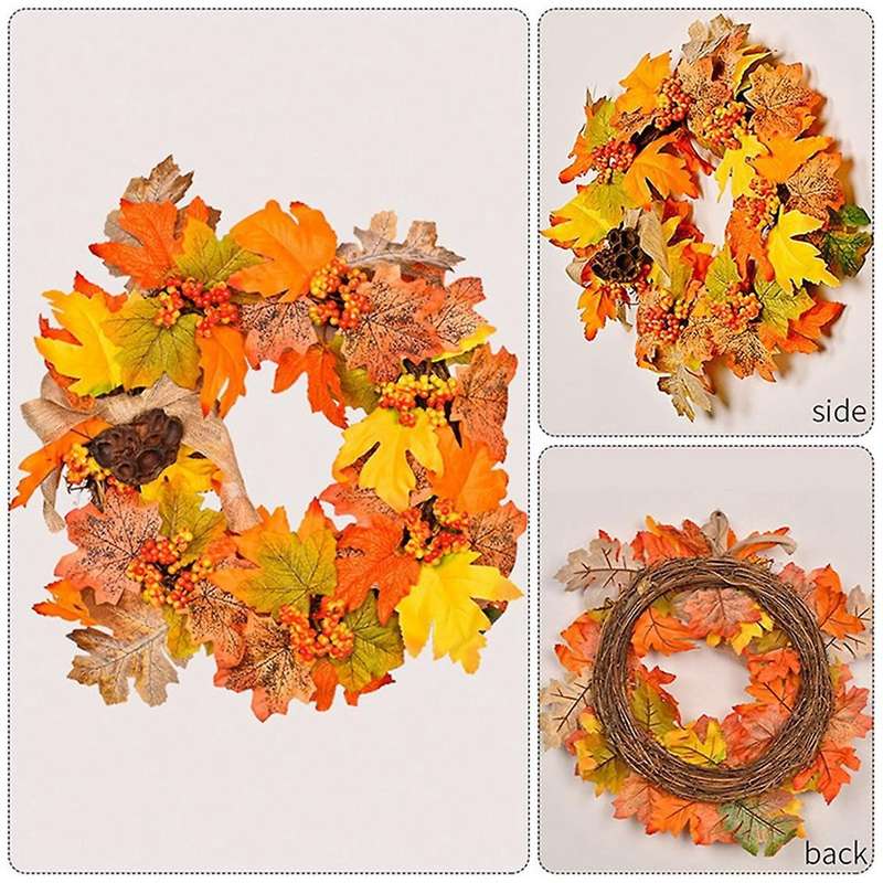 Fall Harvest Festival Maple Leaf Wreath Maple Leaf Red Berry Lotus Rattan Door Hanging Thanksgiving