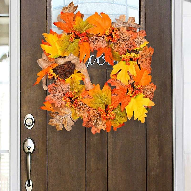 Fall Harvest Festival Maple Leaf Wreath Maple Leaf Red Berry Lotus Rattan Door Hanging Thanksgiving