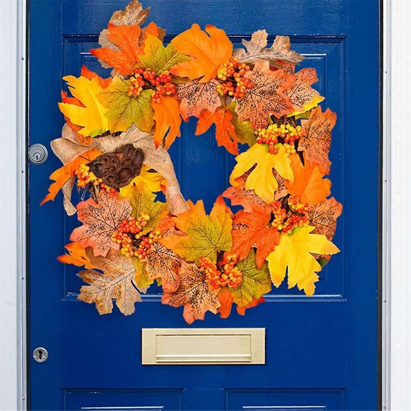 Fall Harvest Festival Maple Leaf Wreath Maple Leaf Red Berry Lotus Rattan Door Hanging Thanksgiving