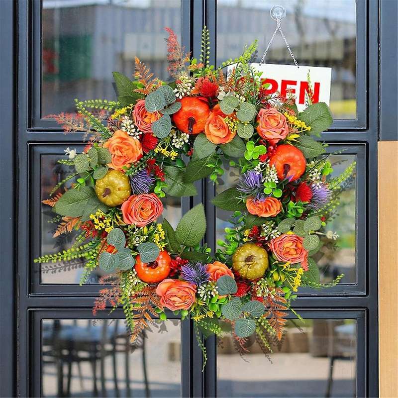 Fall Pumpkin Wreath for Front Door, Fall Door Wreaths Outdoor Fall Wreath, Autumn Fall Eucalyptus Wr