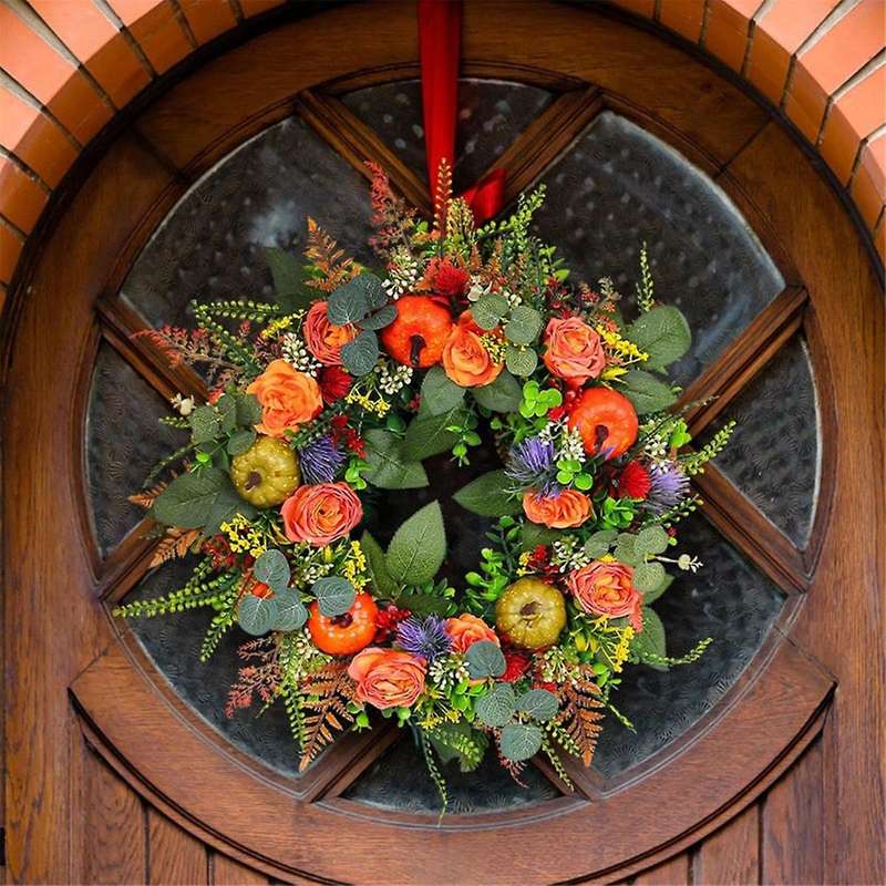 Fall Pumpkin Wreath for Front Door, Fall Door Wreaths Outdoor Fall Wreath, Autumn Fall Eucalyptus Wr