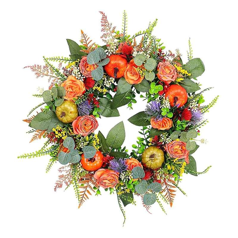 Fall Pumpkin Wreath for Front Door, Fall Door Wreaths Outdoor Fall Wreath, Autumn Fall Eucalyptus Wr