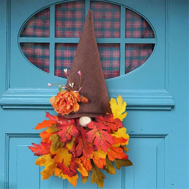 Fall Wreath for Door Decor,fall Sign with Maple Leaf Fairy for Autumn Harvest Thanksgiving Front Po