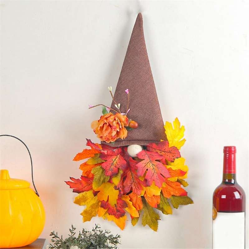 Fall Wreath for Door Decor,fall Sign with Maple Leaf Fairy for Autumn Harvest Thanksgiving Front Po