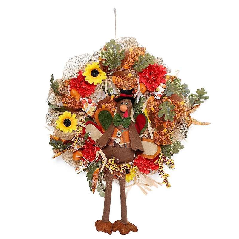 Fall Thanksgiving Wreath - Lighted Wreath for Front Door Fall Artificial Wreath Maple Leaves Garland