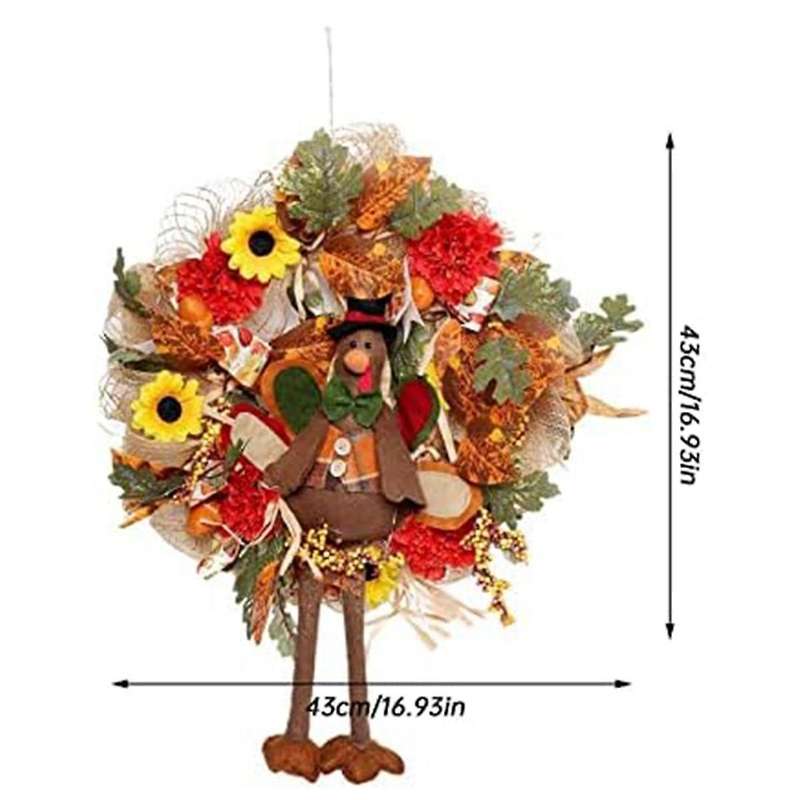 Fall Thanksgiving Wreath - Lighted Wreath for Front Door Fall Artificial Wreath Maple Leaves Garland