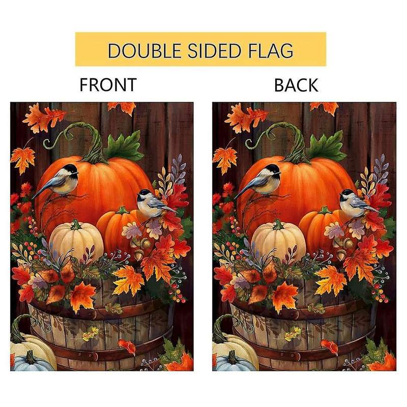 Fall Thanksgiving Pumpkin Small Garden Flag 12X18 Inch Double Sided Autumn Watercolor Bird for Seaso
