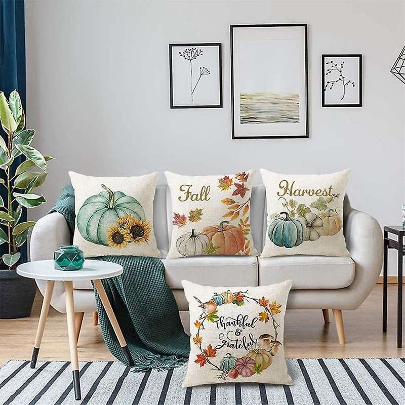 Fall Throw Pillow Covers 18X18 Set of 4 Farmhouse Pillow Cases for Couch Thanksgiving Outdoor Cushio