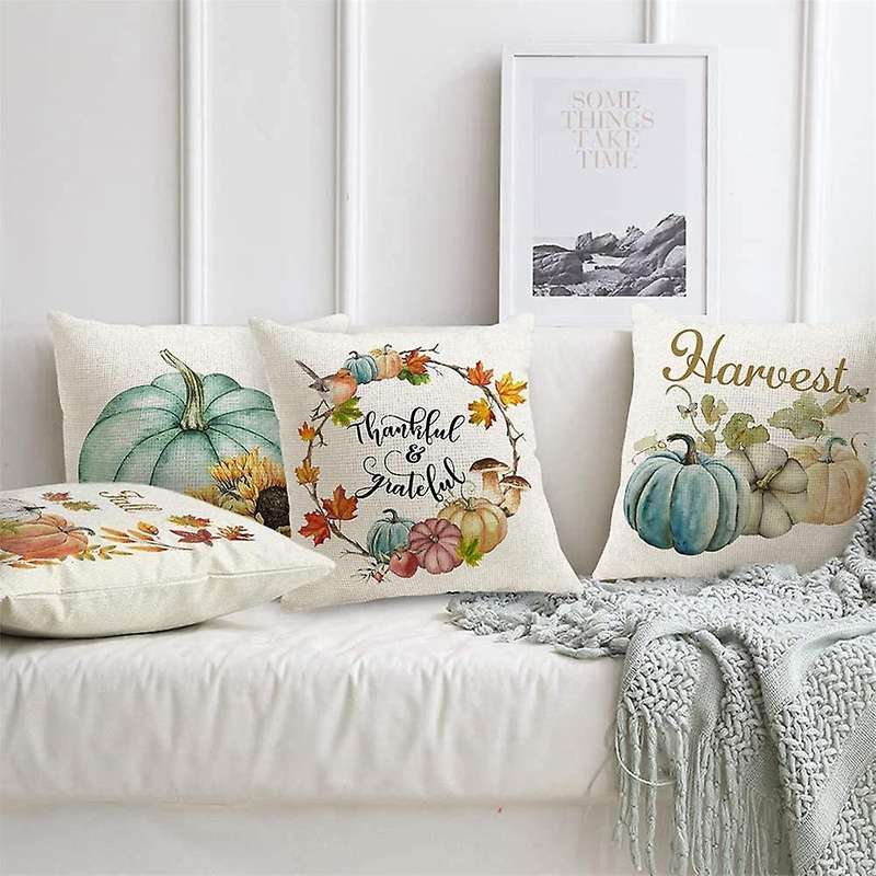 Fall Throw Pillow Covers 18X18 Set of 4 Farmhouse Pillow Cases for Couch Thanksgiving Outdoor Cushio
