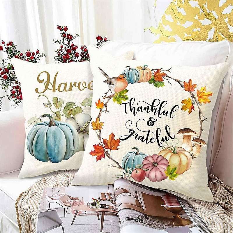 Fall Throw Pillow Covers 18X18 Set of 4 Farmhouse Pillow Cases for Couch Thanksgiving Outdoor Cushio
