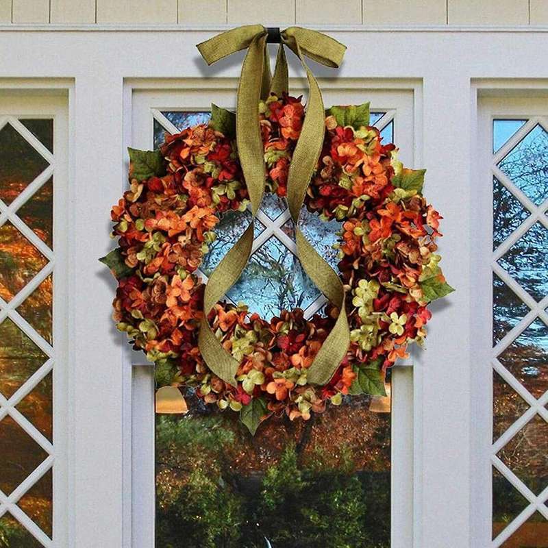 Fall Wreath Hydrangea Bowknot Decoration Flower Garland Wreath Thanksgiving Front Door Home Decor Pa