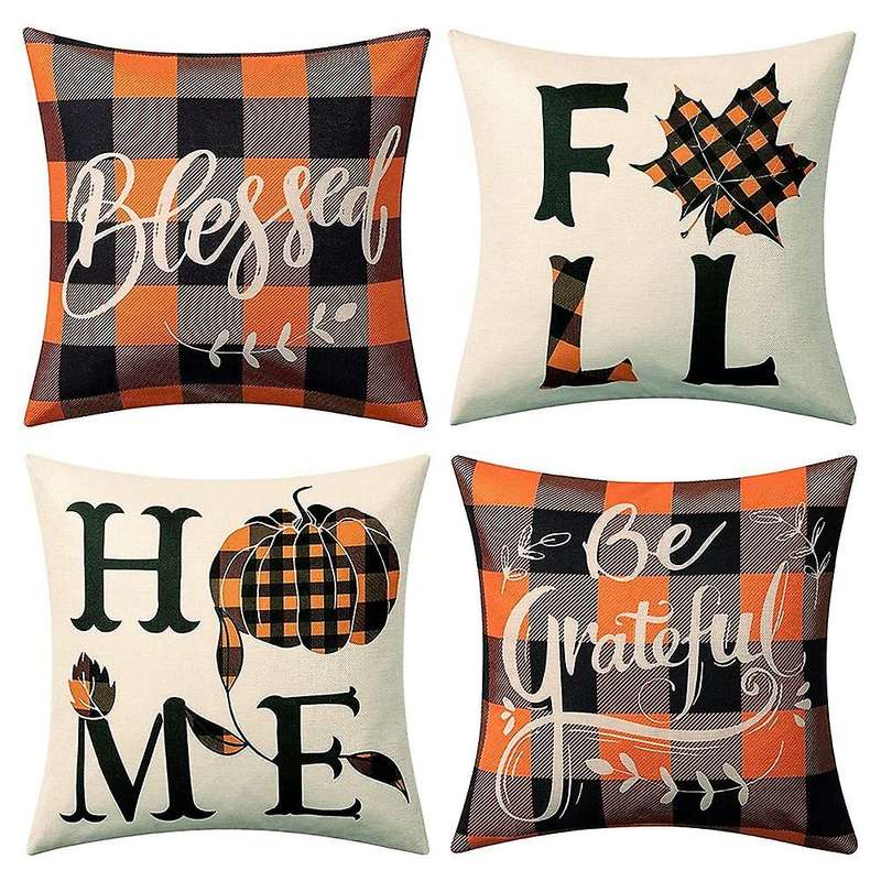 Fall Throw Pillow Covers 18X18 Set of 4, Thanksgiving Farmhouse Autumn Pillows, Cushion Case Sofa an