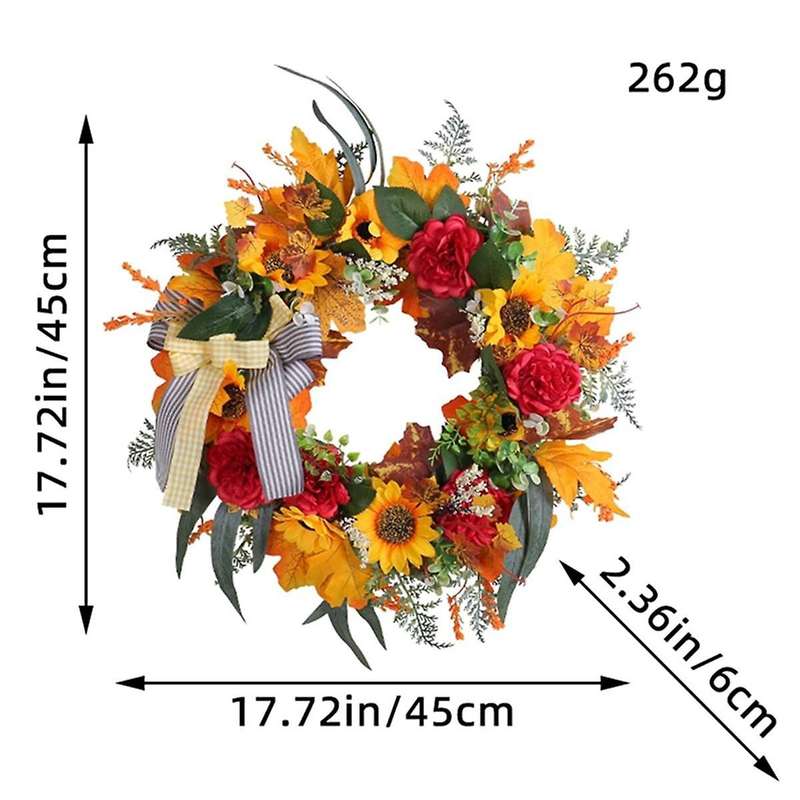 Fall Wreaths for Front Door, Sunflower Autumn Wreath, Pumpkins and Burlap Bows, for Farmhouse Indoor