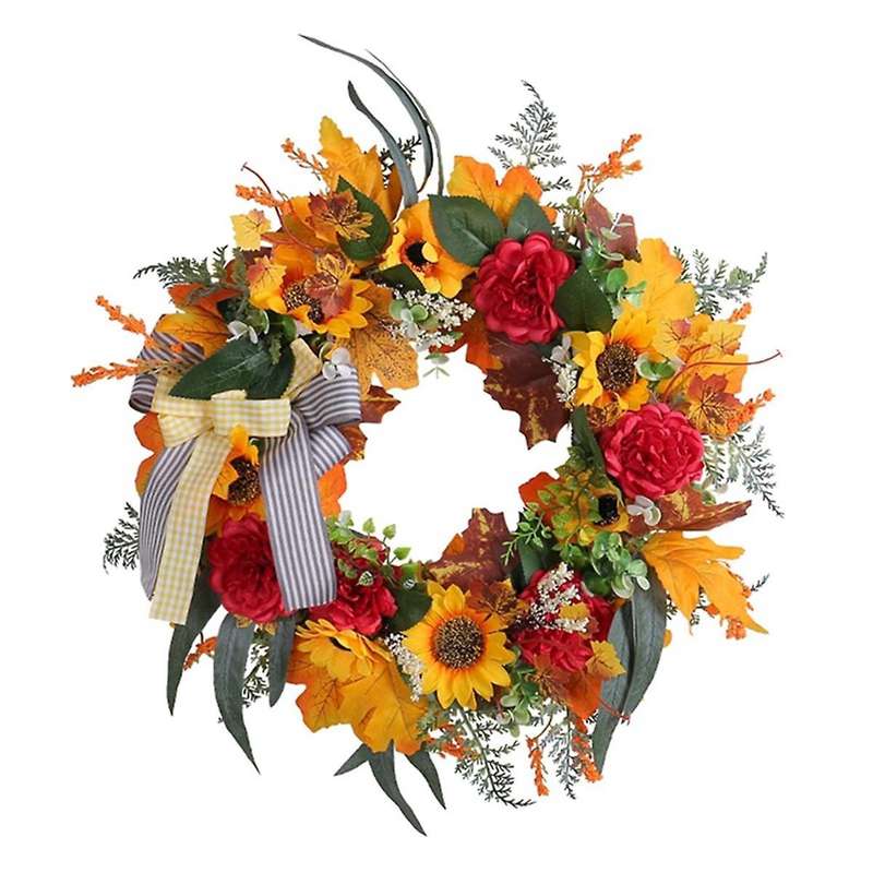 Fall Wreaths for Front Door, Sunflower Autumn Wreath, Pumpkins and Burlap Bows, for Farmhouse Indoor