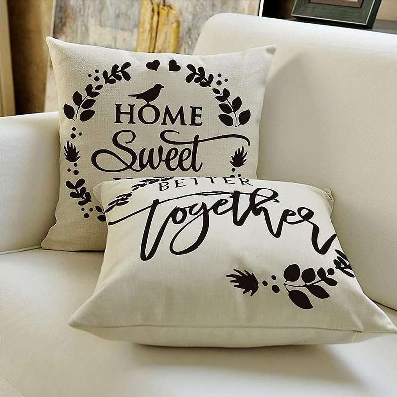 Family Saying Throw Pillow Cover, 18 x 18 Inch Farmhouse Home Holiday Cushion Case for Sofa Couch Se